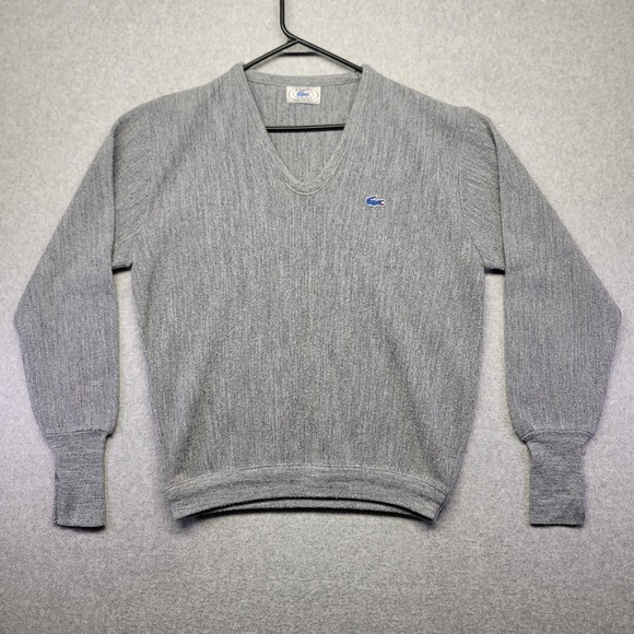 Vintage Izod‎ Lacoste Sweater Men's Small Gray Lightweight Orlon Casual V Neck - Picture 1 of 9